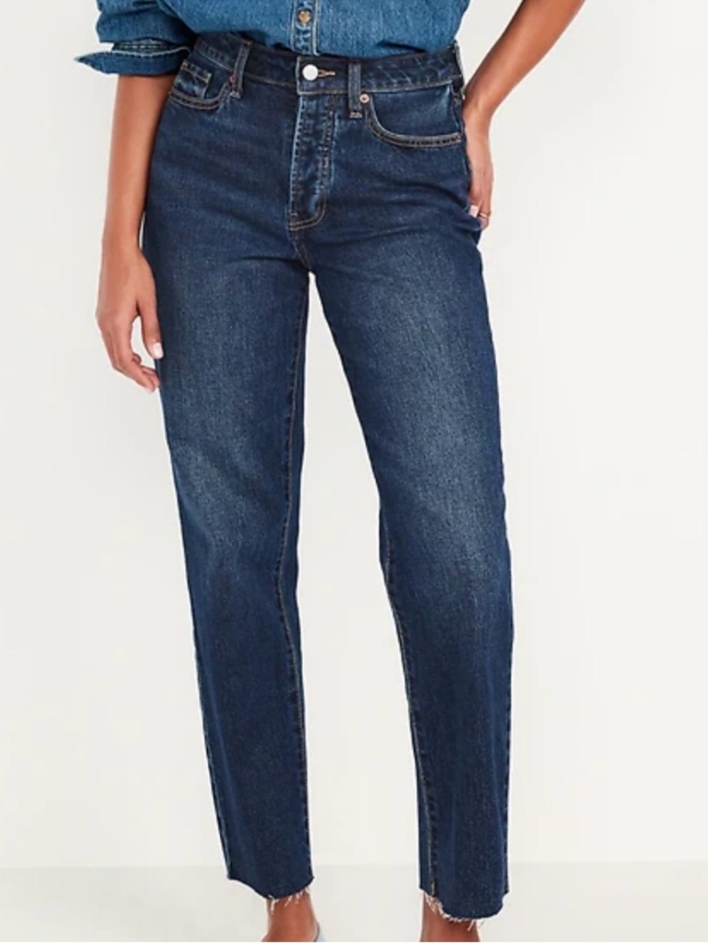 Old Navy Women's OG Straight Leg Jeans in Dark Blue Wash